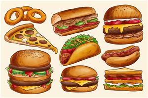 矢量食物-手绘汉堡矢量设计素材